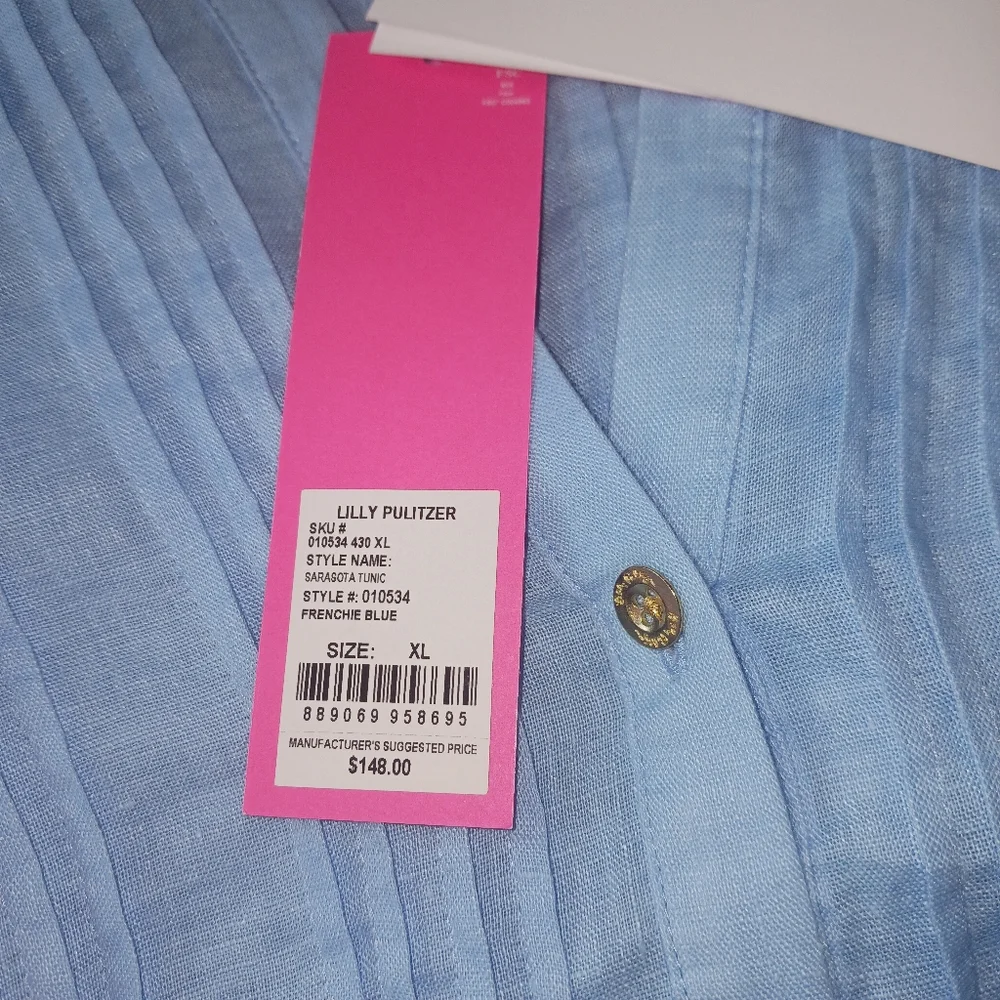 Lilly Pulitzer 100% Linen Sarasota Tunic in Frenchie Blue XL NWT - Picture 8 of 10